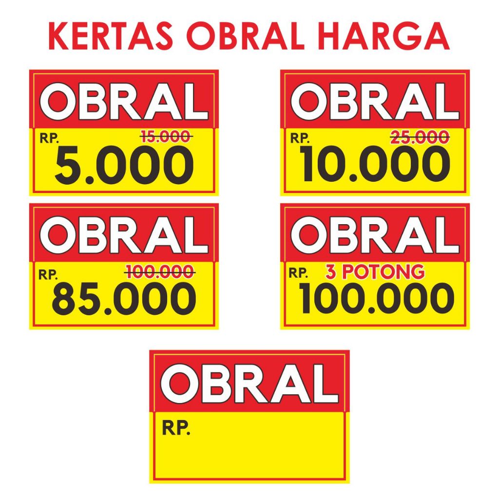 

KERTAS OBRAL HARGA / KERTAS BANDROL HARGA / NAME TAG HARGA / DISPLAY HARGA