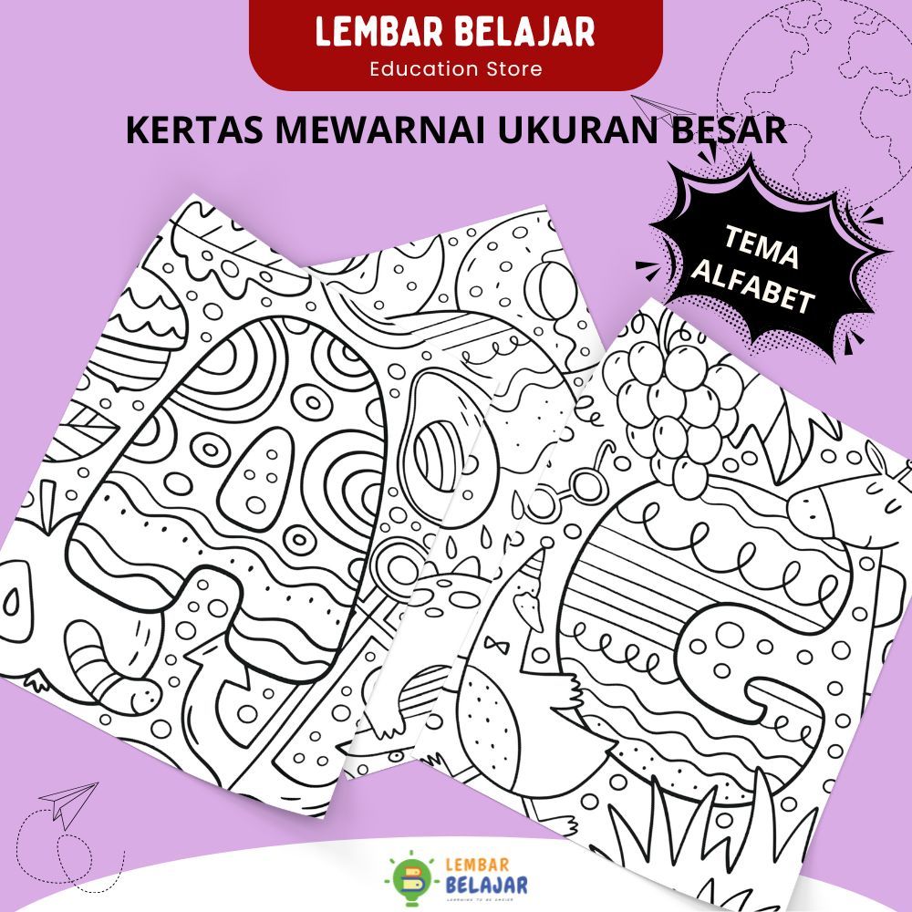 

LEMBAR BELAJAR Kertas Mewarnai Anak Seri Alfabet Ukuran A3+ Mainan Edukasi Anak HVS 100Gsm