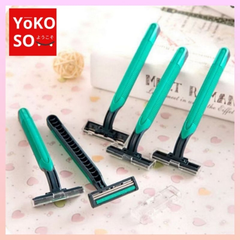 YOKOSO R201 Alat Cukur 2 Mata Kumis Jenggot Silet Tanpa Refill Kemasan Plastik Gagang Karet Bulu Hal