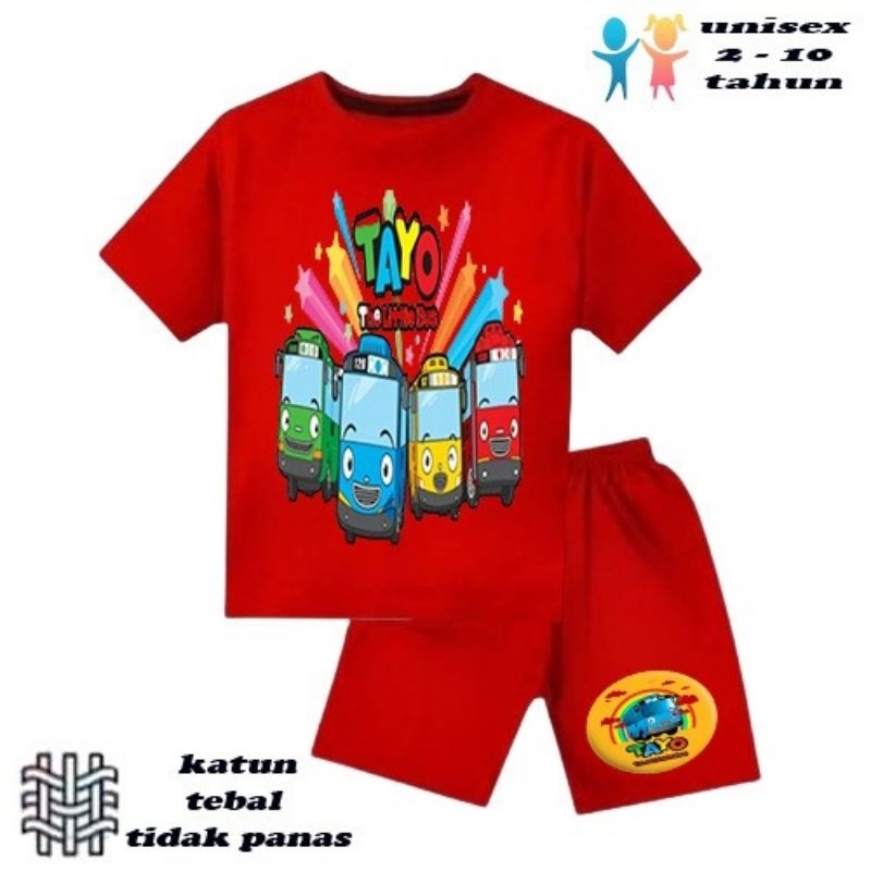 setelan baju anak laki-laki perempuan baju kaos anak laki-laki perempuan motif tayo umur 2-10 tahun 