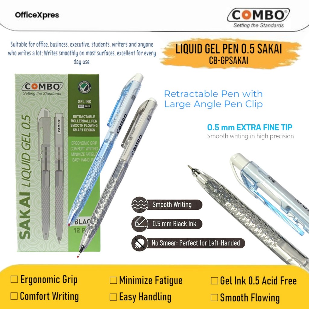 

(1 LUSIN) Retractable Pen 0.5 SAKAI / Pen Gel 0.5mm / Pulpen Gel Hitam / Pena Gel Biru / Liquid Gel Pen SAKAI 0.5mm