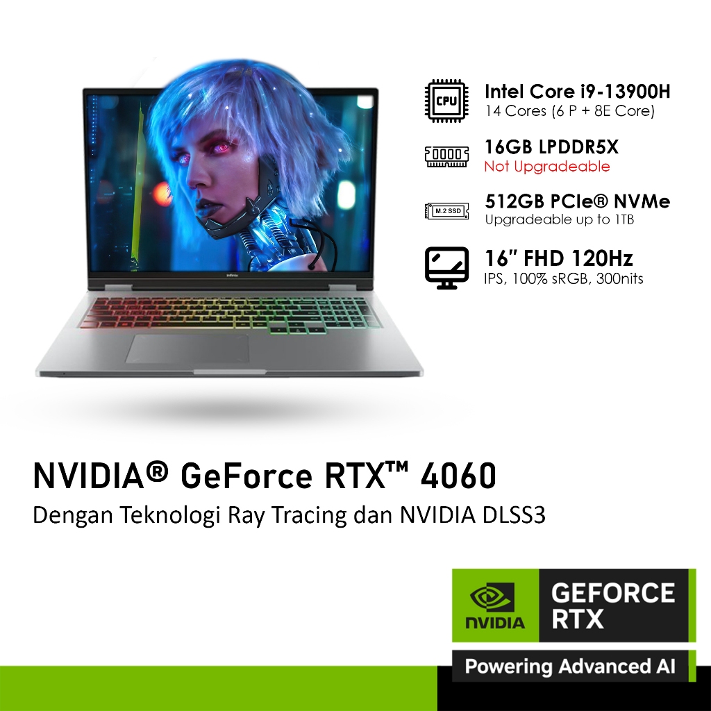 INFINIX GT BOOK GeForce RTX™ 4060 8GB - I9 13900H 16GB 512GB WINDOWS 11 16.0FHD 120HZ 100SRGB