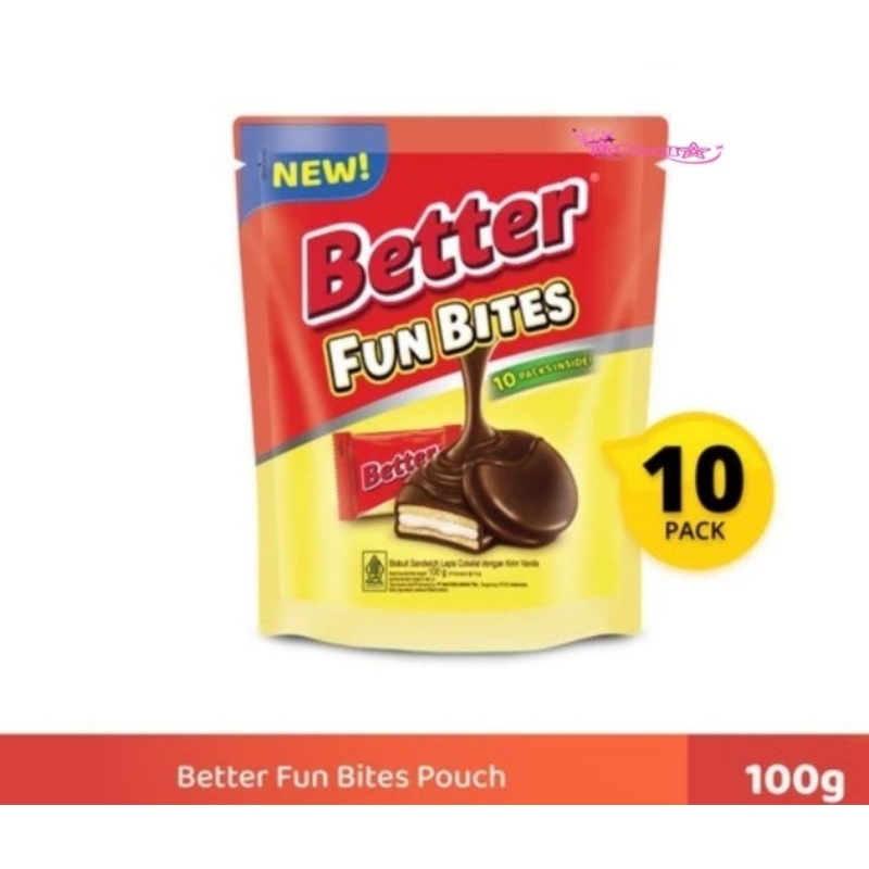 

Better Fun Bites Pouch 100gr isi 10 @ 10gr | better sandwich biskuit | biskuit vanilla cream