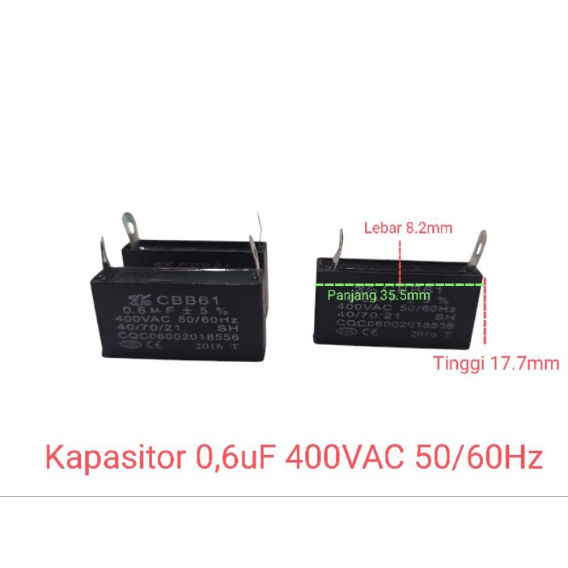 Kapasitor CBB61  0,6uF -+5% 400VAC 50/60Hz