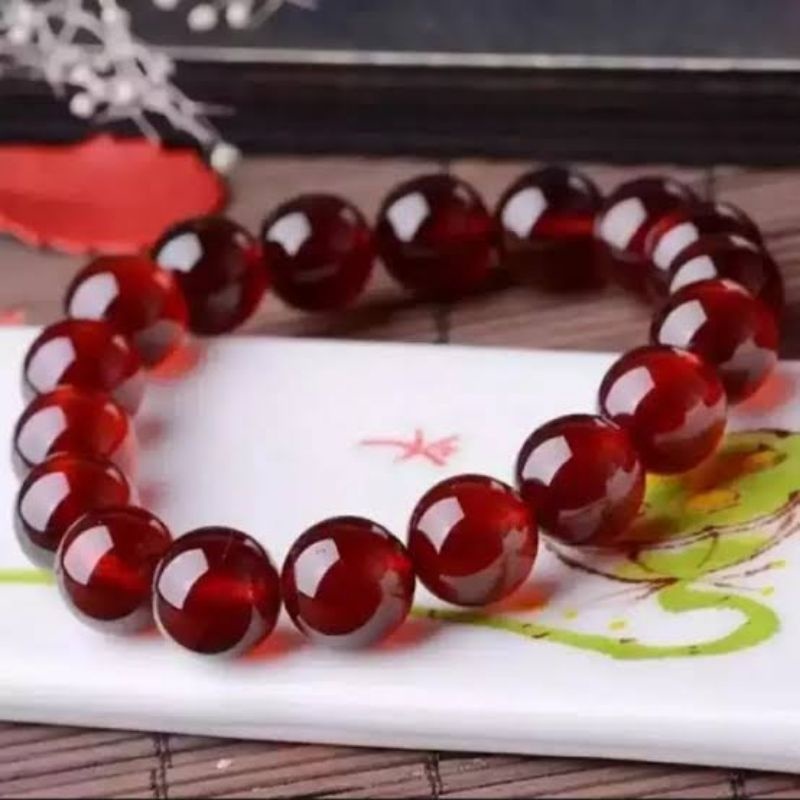 Gelang Batu Giok Merah Keberuntungan - Gelang Tangan Batu Giok Pria Wanita