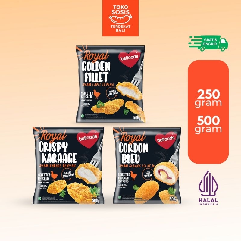 

Belfoods Royal Chicken Karaage Golden Fillet Cordon Bleu | 250gr 500gr | Olahan Ayam Beku Karage