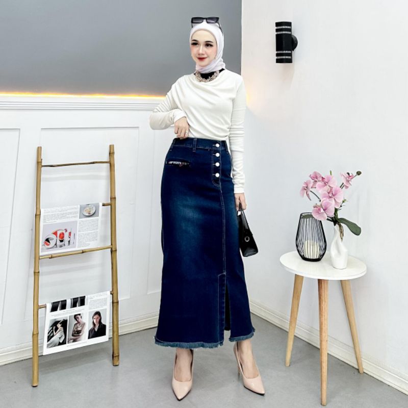 REBECCA ROK JEANS WANITA KANCING BELAH SAMPING