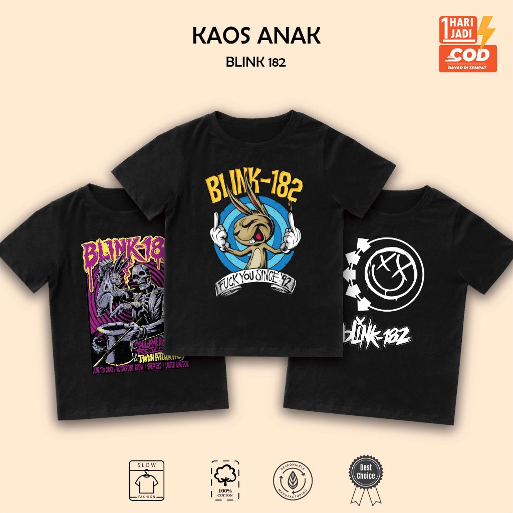 Baju Anak Laki Laki Perempuan Band Metal Rock Punk BLINK 182 | Kaos Band Anak Usia 1-10 Tahun