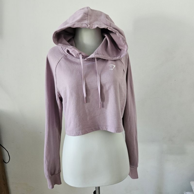 GYMSHARK Crop Top Hoodie Olahraga Gym Purple Long Sleeve
