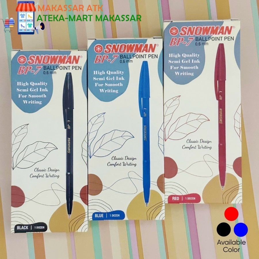 

[BOX/12PCS] SNOWMAN BALLPOINT BP-7 PENA MURAH HITAM BIRU MERAH
