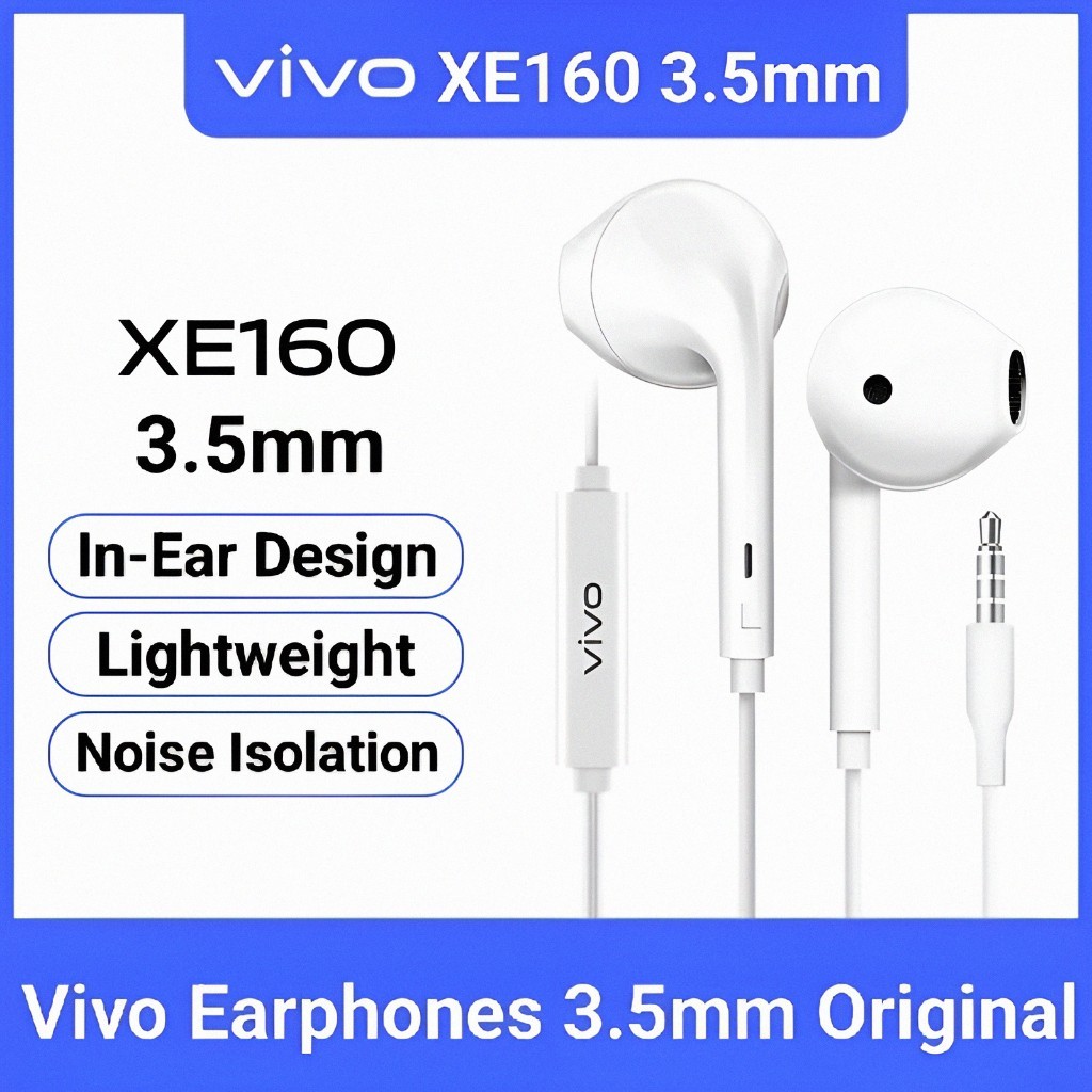 Vivo Headset Original 100% Bawaan Hp Earphone Kabel 3.5mm Handsfree Hifi Wired