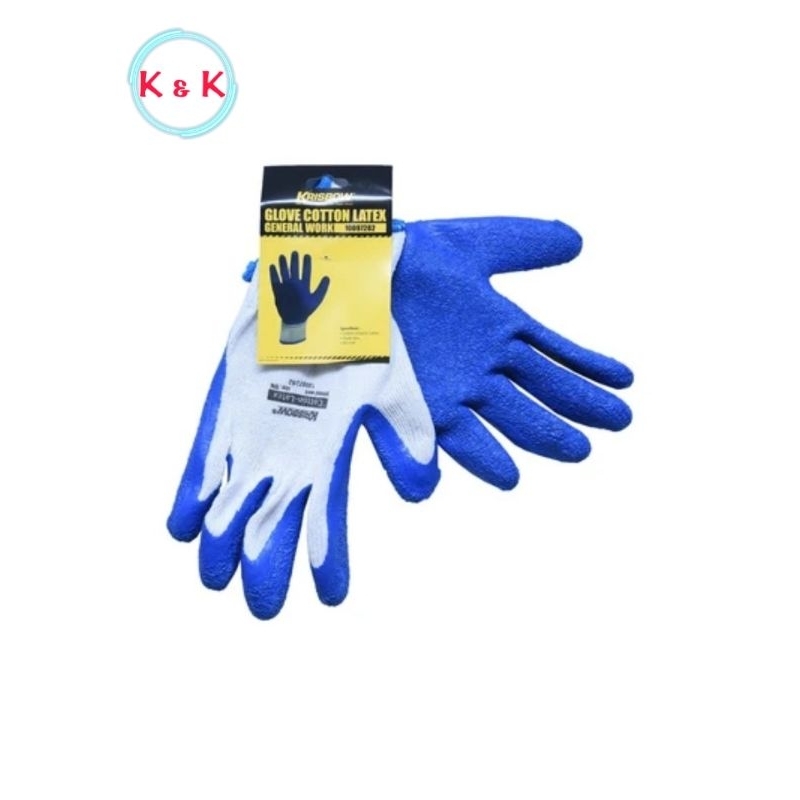 Krisbow Sarung Tangan Pengaman Kerja Katun Latex Putih Biru - Work Glove Cotton Latex General Work W