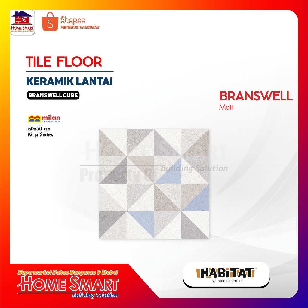 Habitat Branswell Cube 50x50 Keramik Lantai Kamar Mandi Basah Slipstop Series