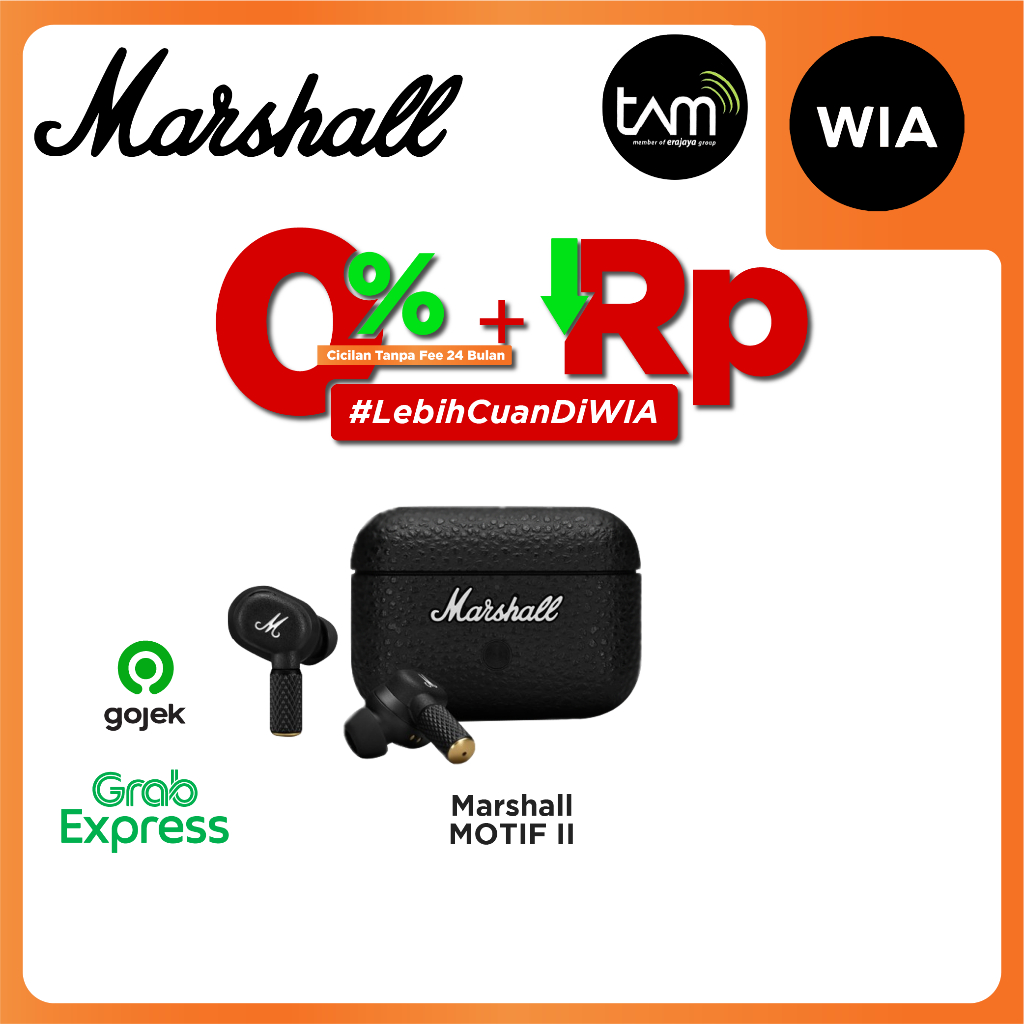 Marshall Motif II ANC Black Earphone Bluetooth TWS Original Garansi Resmi