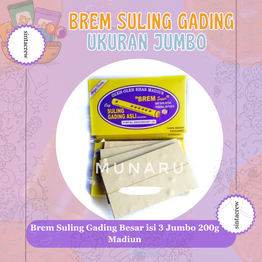 

Brem Suling Gading BESAR isi 3 Jumbo 200g Madiun