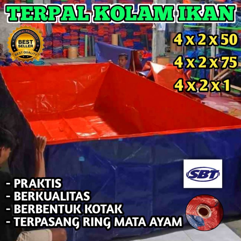 Terpal kolam ikan ukuran 4x2x50cm 4x2x75cm 4x2x1m | tipe A8 A12 A15