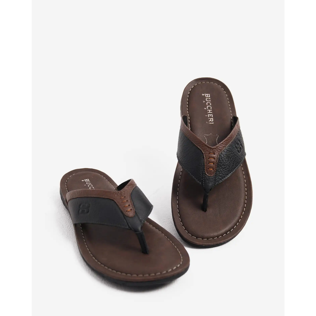 BUCCHERI KALON Sandal Jepit Pria Full Kulit-sa5101-Black