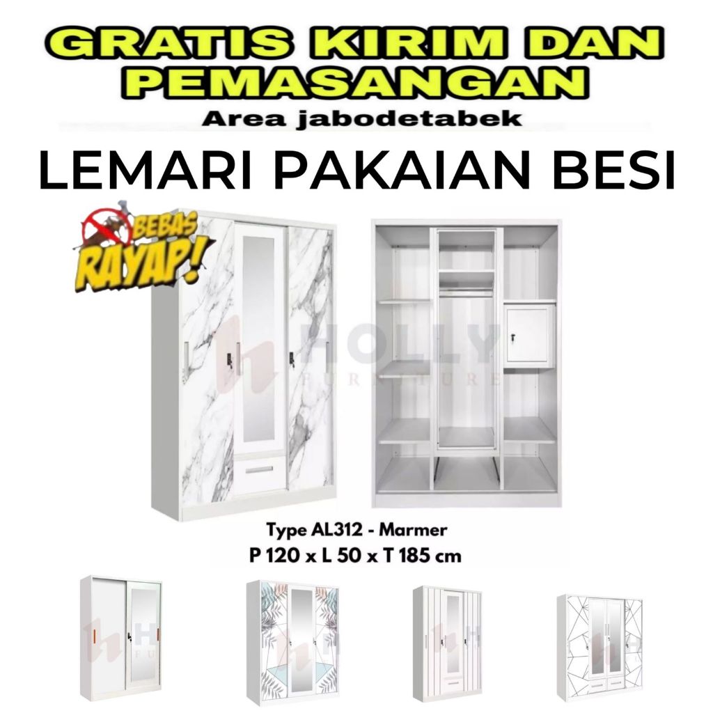 Lemari Pakaian Besi Pintu Sliding 2 Pintu - 3 Pintu - 4 Pintu - 5 Pintu import Lemari Baju Besi
