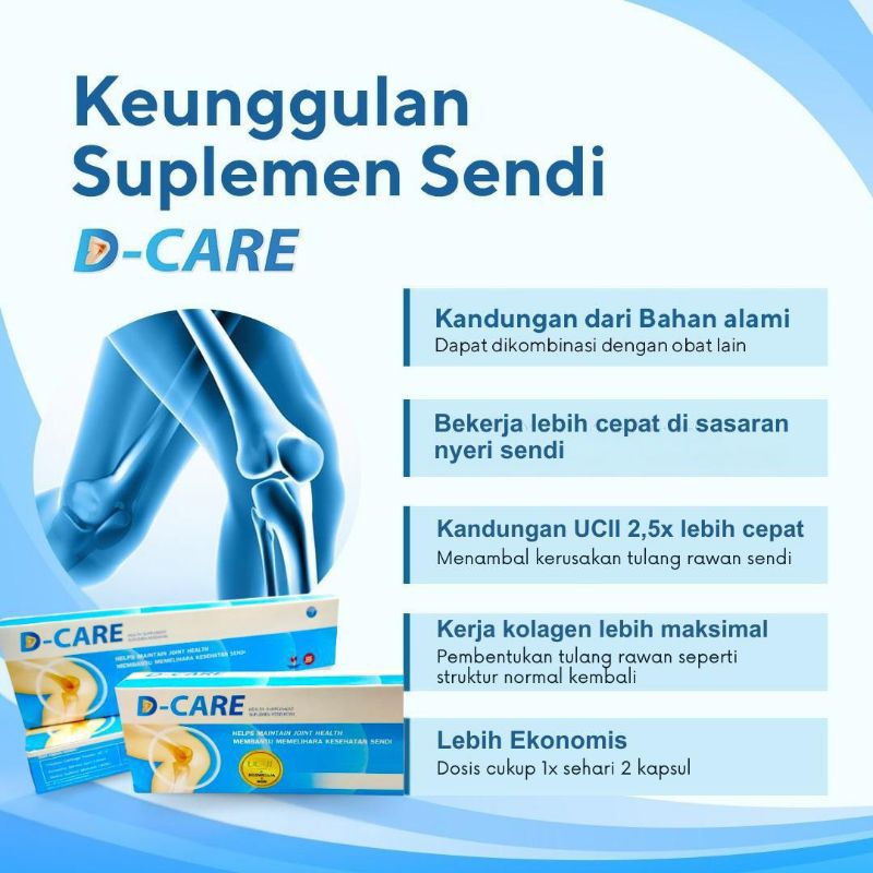 Suplemen Obat Nyeri Sendi, D-Care Kapsul Nyeri Sendi 1 Box isi 6 Strip, per strip 10 isi Kapsul