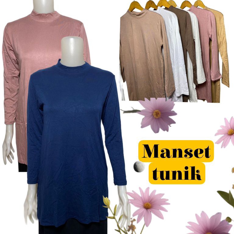55 New Stock Manset Tunik Lengan Panjang Wanita Inner Selutut Polos Bahan Rayon Super