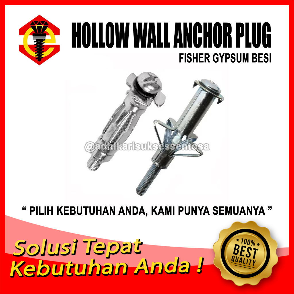 Fisher Gypsum Besi / Hollow Wall Anchor M4x45 / Baut Gipsun Besi Angkur 8 MM