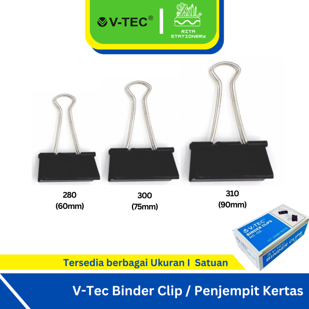 

V-Tec Jumbo Binder Clip / Jepitan Kertas Hitam Besar 260 300 310 - SATUAN / Eceran
