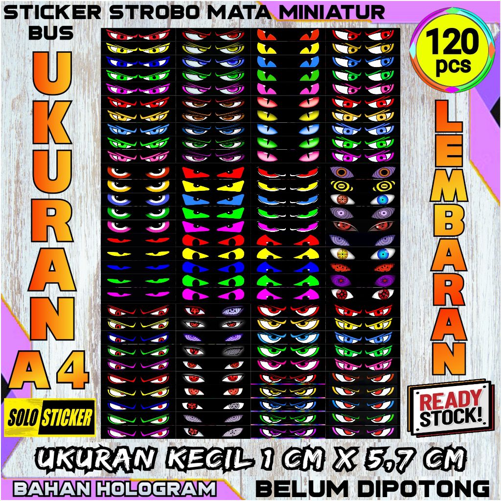 

Stiker Strobo Mata Kedip Bus Lembaran Isi 30 pc Bahan Hologram Anti Air Ukuran Besar 2 x 11,5 cm