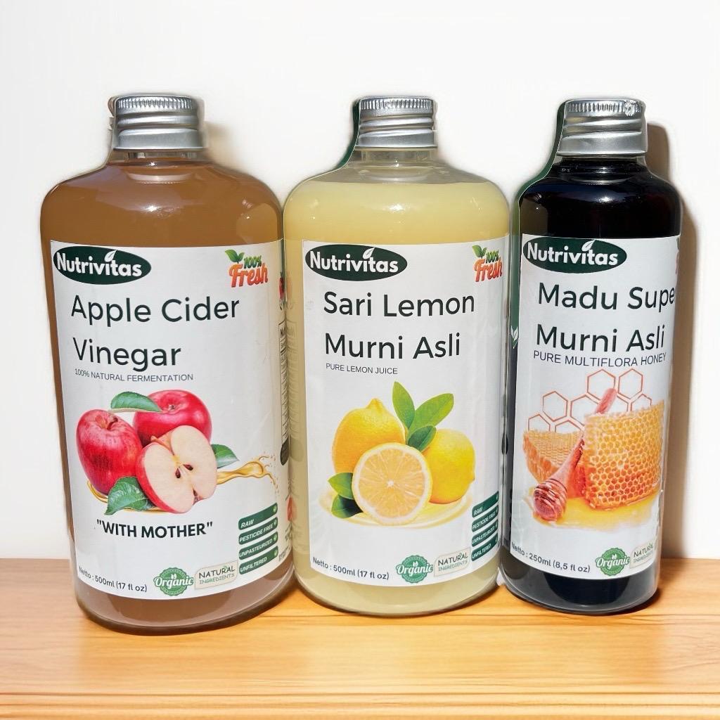 

Nutrivitas Paket Hemat 3in 1 Cuka Apel With Mother 500ml, Sari Lemon Murni 500ml,Madu Multifora 250ml