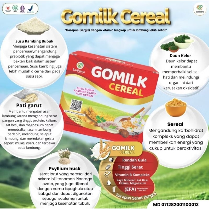 

Gomilk Cereal Plus Gula Aren 1 box isi 10 Shacet Netto 250 gr