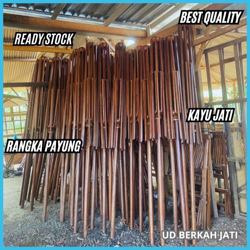 Ready stok rangka payung kayu jati berkualitas, rangka payung taman, tenda payung outdoor, payung ca