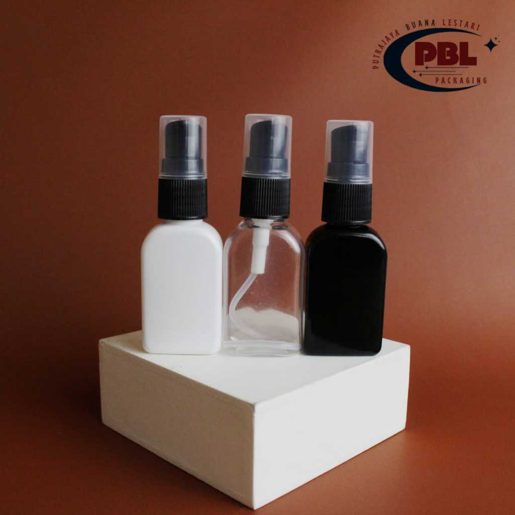 Botol Pump Treatment 30ml Kotak / Botol Serum Pump 30ml Kotak Plastik / Botol PET 30ml Kotak Tutup T