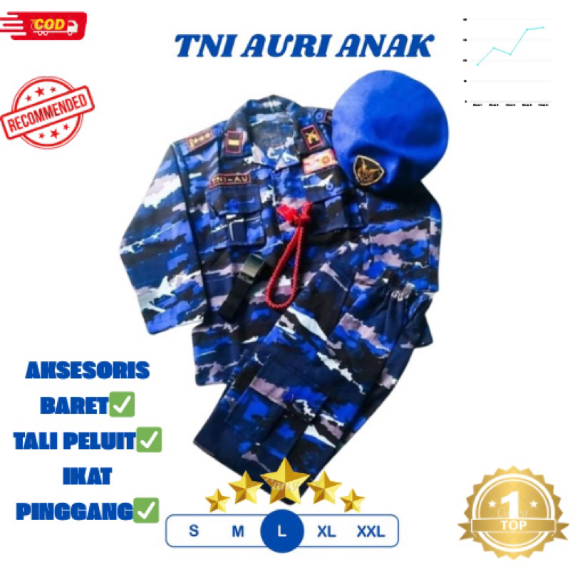 GROSIR  SERGAMA TNI AU LORENG AURI BARET / SERGAM COSTUM BAJU TNI AU LORENG AURI UNTUK ANAK /SERAGAM