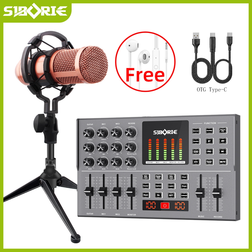 Siborie Free OTG Y12 Soundcard +BM800PRO Mic+E10 Headset+OTG-IPhone/Type C Kabel Konversi For Stream