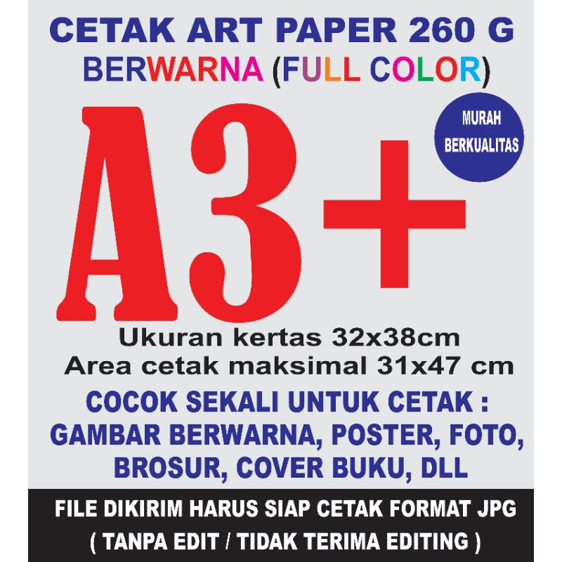 

CETAK ART PAPER 260 ukuran A3+ (31x47 cm)