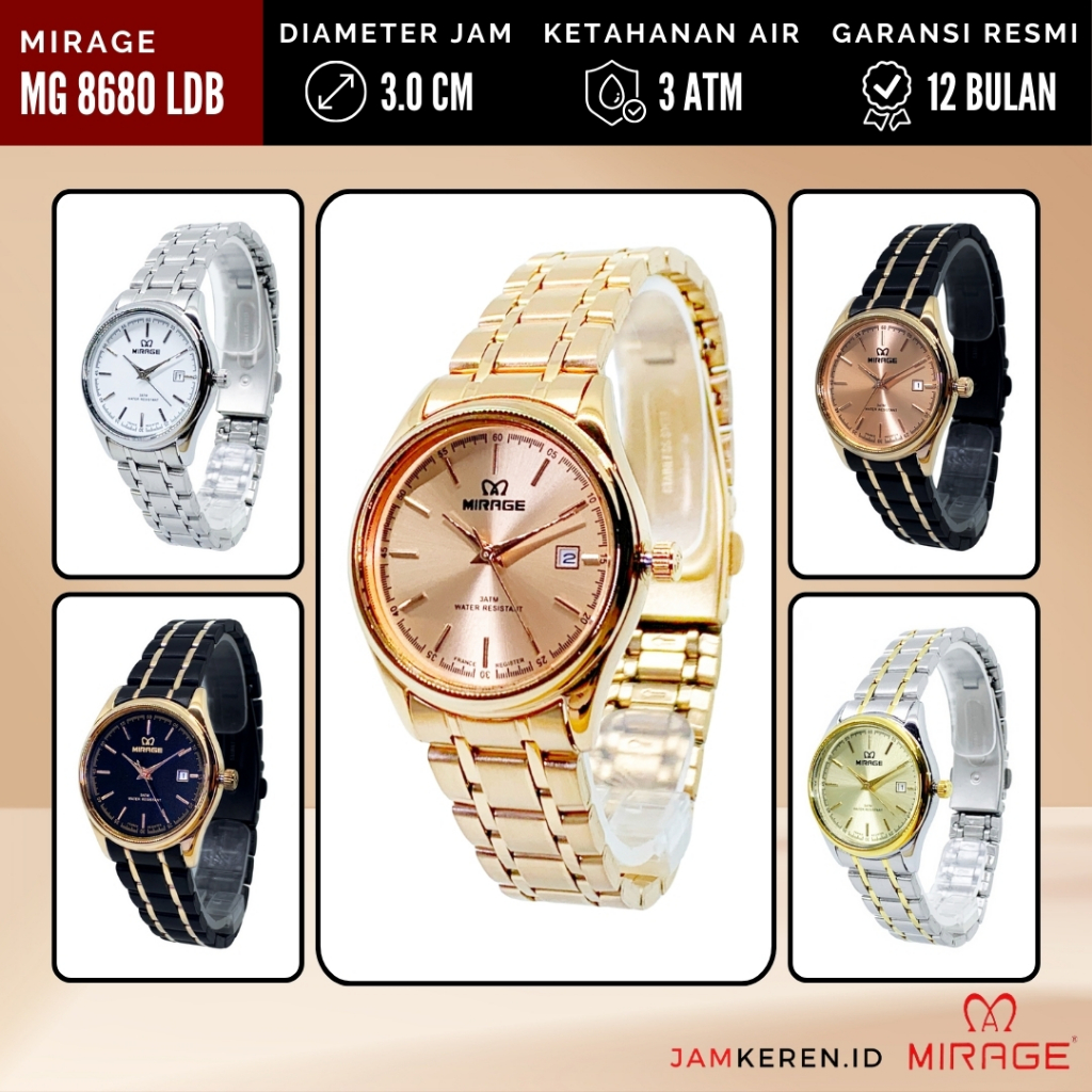 Mirage - Jam Wanita Elegan Mewah - Jam Tangan Mirage Wanita - 8680 LD Original 100% Garansi Resmi