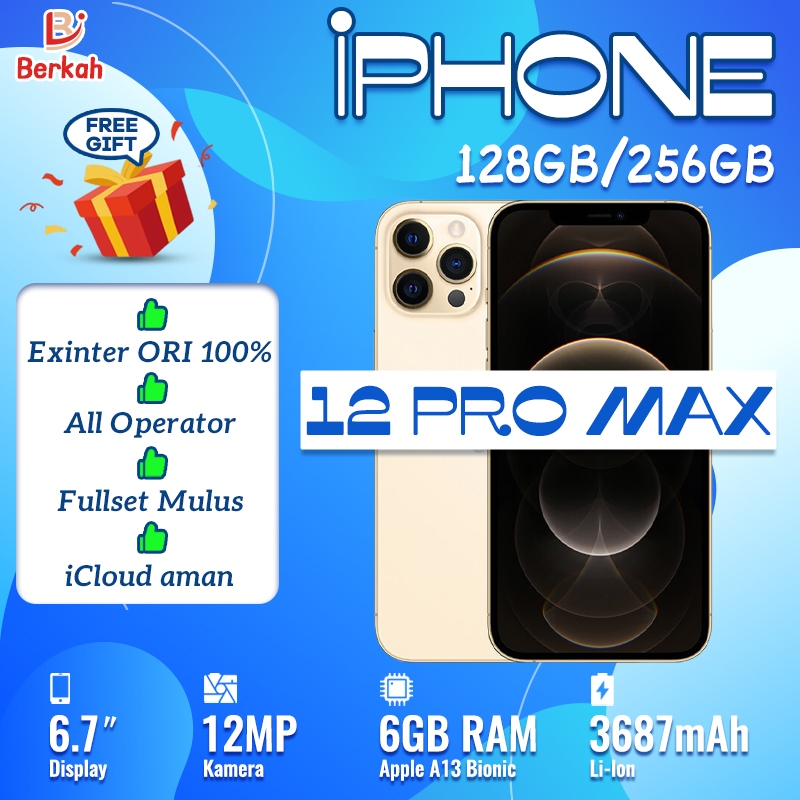 iPhone 12 Pro max Second 128GB 256GB 6.7inch 3u Fullset Mulus Unlocked Barang asli 100% ip 12pro max