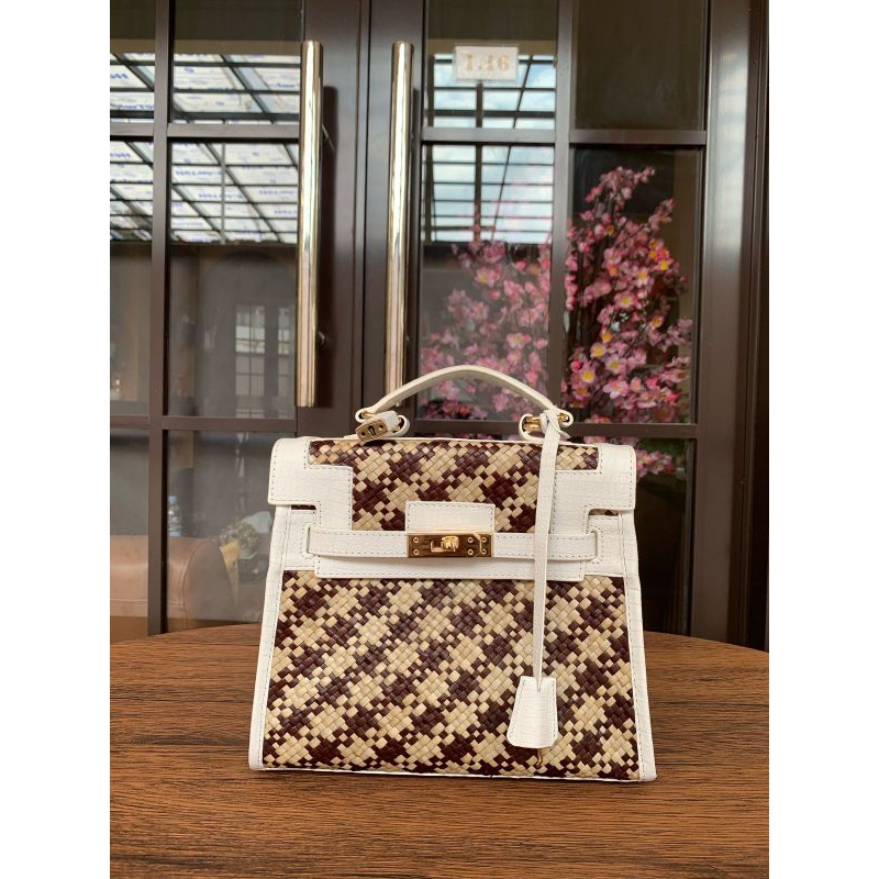Tas Selempang Wanita - Tas Kulit Campur Rotan - Tas Kulit Premium - MJ TAS ROTAN BESAR