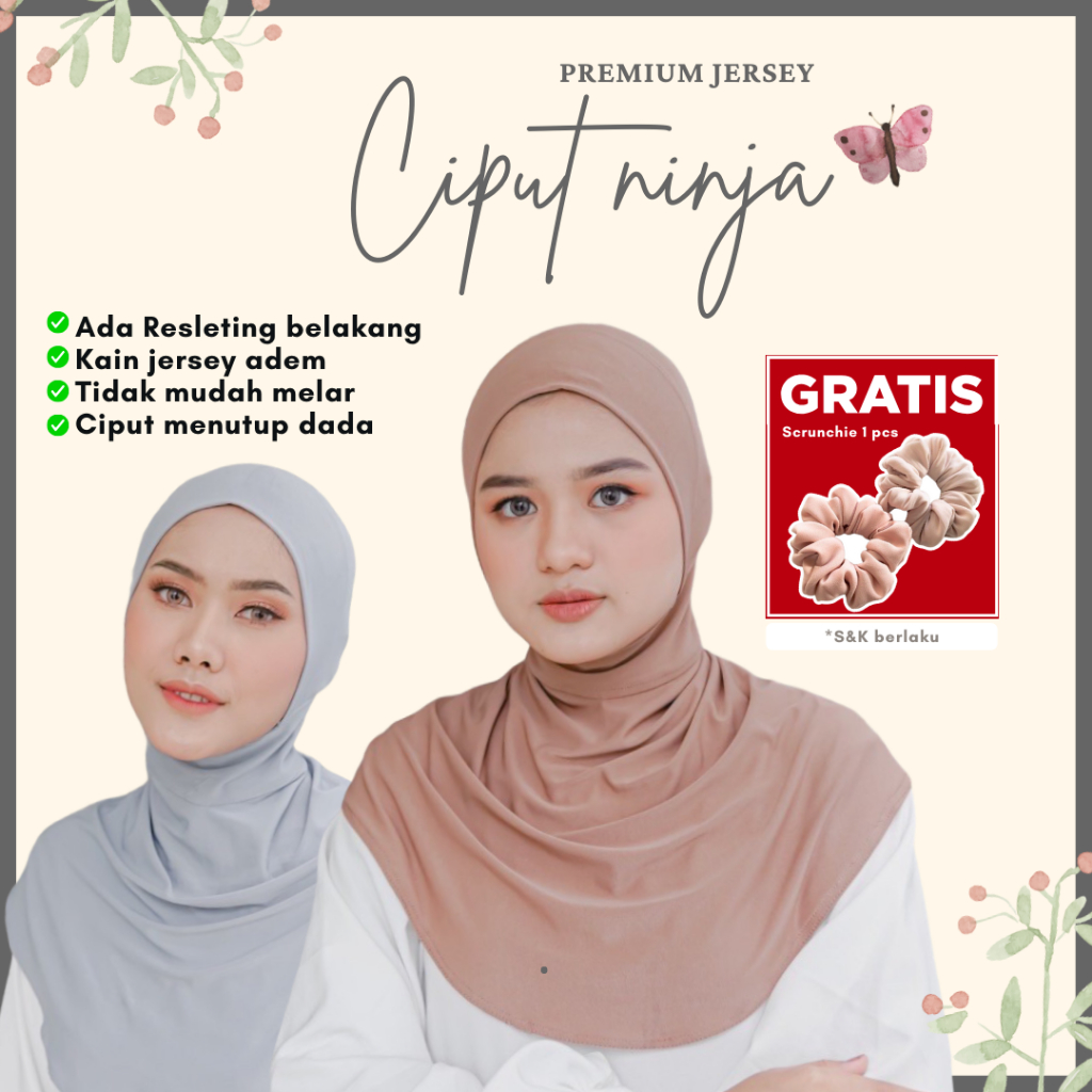 Ciput Ninja - Iket Inner Dalaman Hijab Kerut Resleting Bahan Kaos Jersey Premium Murah Adem
