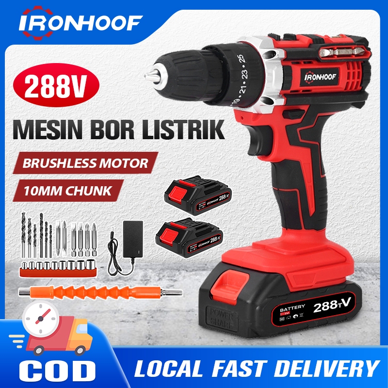 AlohaaaStore - IRONHOOF 288V Mesin Bor Brushless Bor Listrik Bor Baterai Mesin Bor Listrik Cordless
