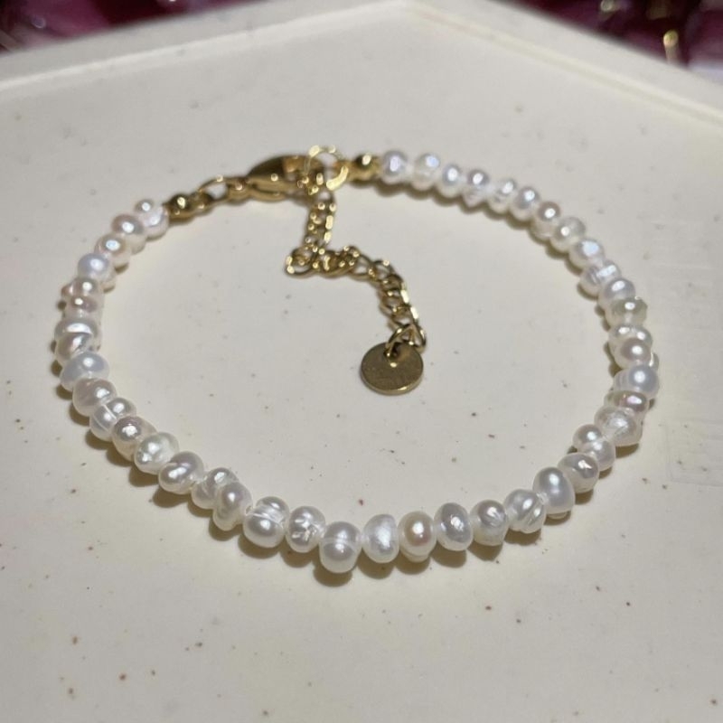 GELANG MUTIARA KAIT TITANIUM AIR TAWAR ASLI UK ±3mm