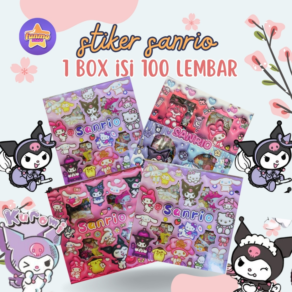 

Stiker Kuromi Kartun Lucu 100pcs per Box Tahan Air Aman untuk Anak anak