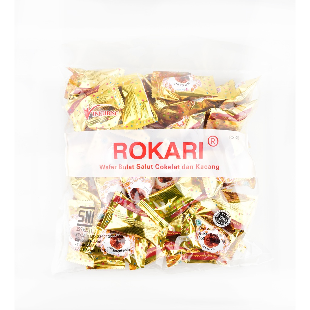 

pekanbaru / rokari wafer bulat salut cokelat dan kacang isi 50 pcs
