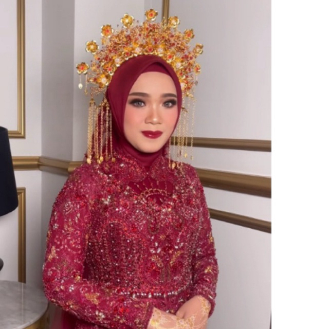 Mahkota melayu maroon gold bando pengantin modern melayu modifikasi mahkota pengantin headpiece peng