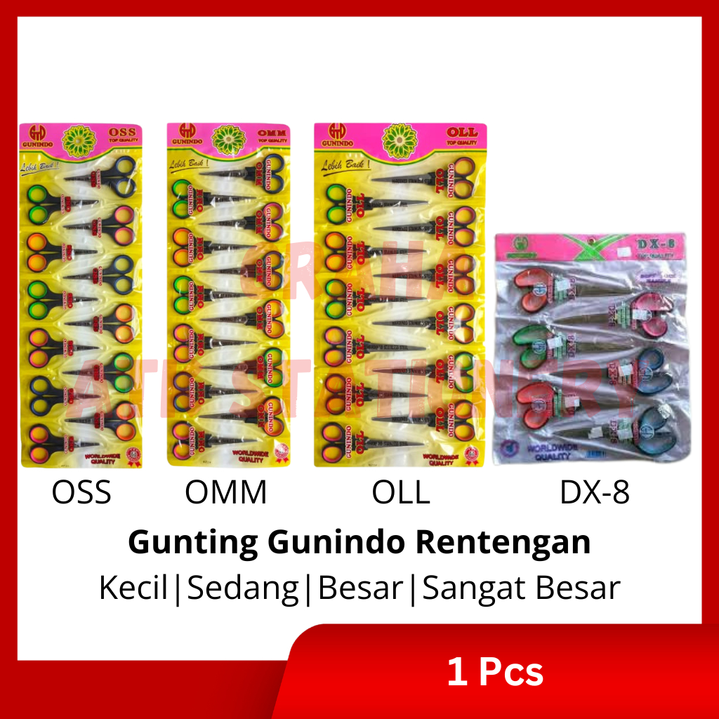 

[1 Pcs] Gunting Gunindo Rentengan OSS OMM OLL DX-8 / Scissor Gunindo Kecil Sedang Besar DX-8