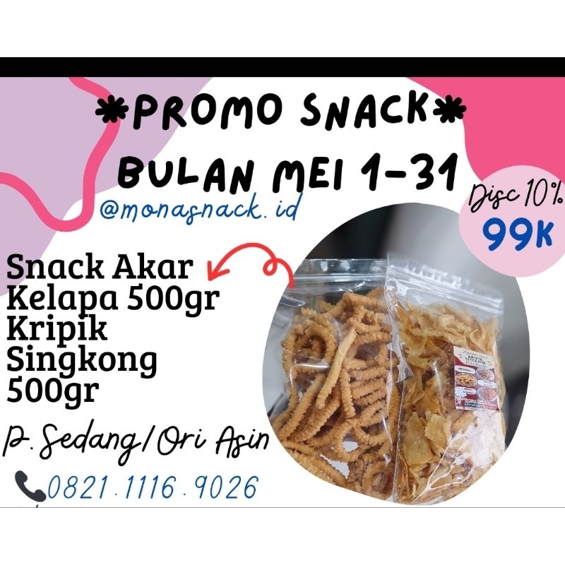 

Promo!! AKAR KELAPA 500Gr X KRIPIK Singkong 500Gr (Original Asin/P.Sedang)/2pack-1kg