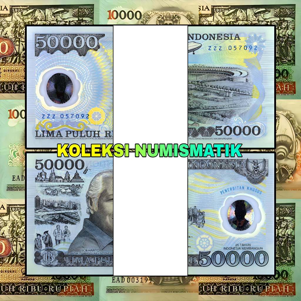 1 GEPOK SOUVENIR UANG KERTAS KUNO INDONESIA 50000 RUPIAH HM SOEHARTO 1993