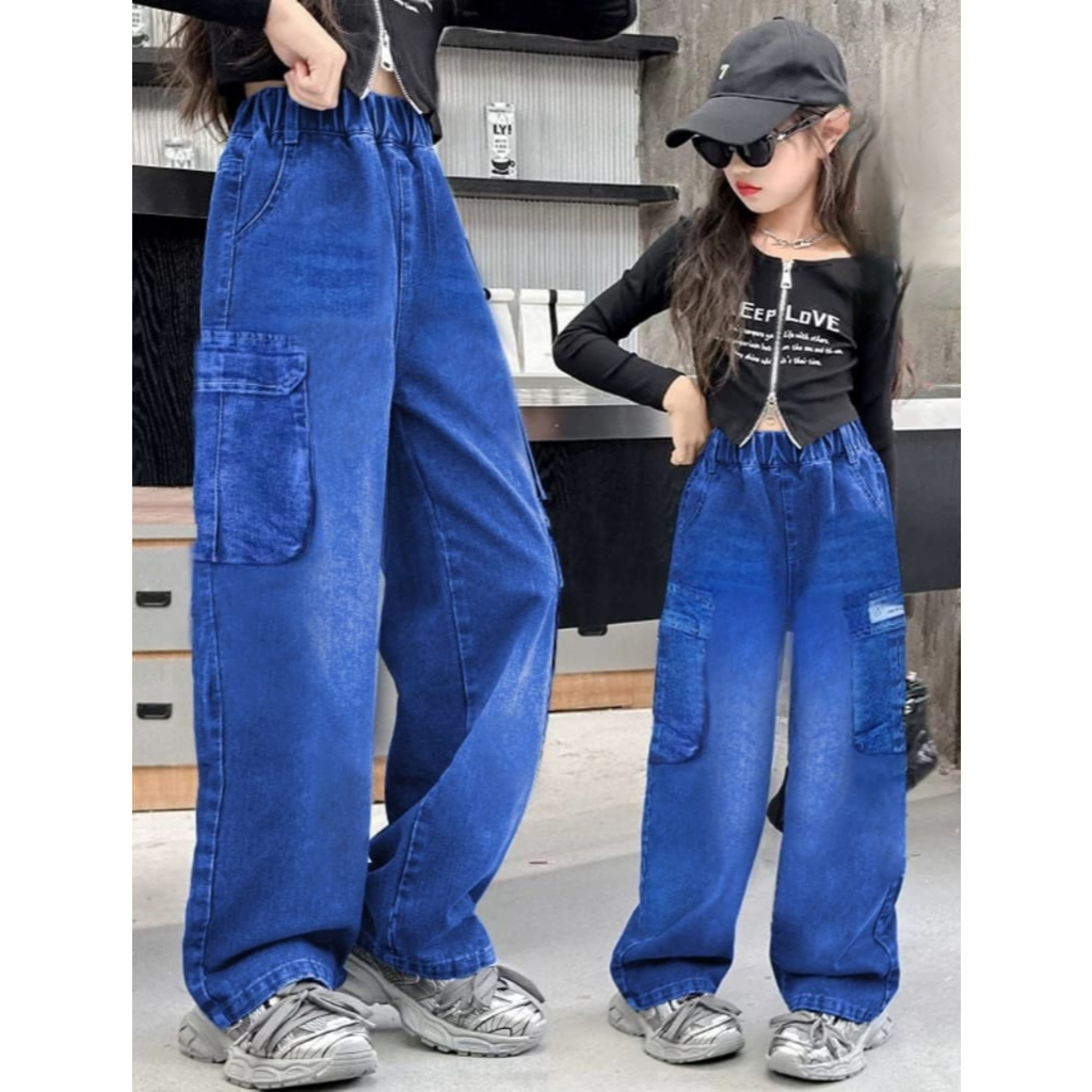 jeans cargo import anak cewek usia 5-12 tahun / celana cargo import anak perempuan / celana panjang 