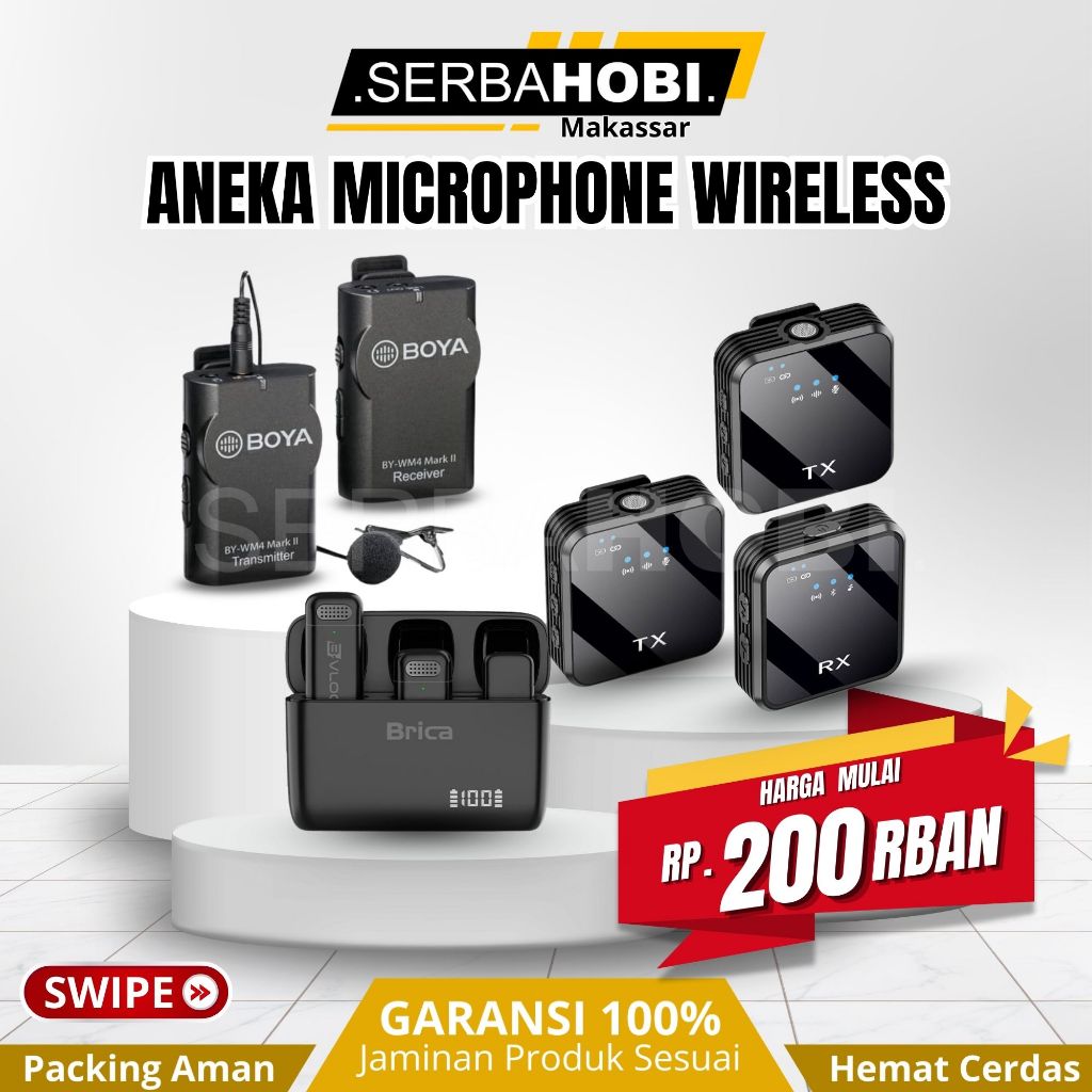 Mic Clip On Lavalier Microphone Wireless dan Kabel | Untuk HP, Kamera, Podcast, Interview, Live Stre