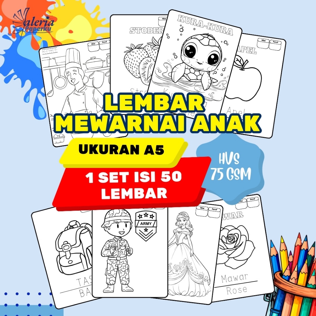

[READY STOCK] 1 Pack Kertas Mewarnai Anak Paud/TK/SD/Aneka Tema Isi 50 Lembar Ukuran A5 Murah - Coloring Sheets For Kids