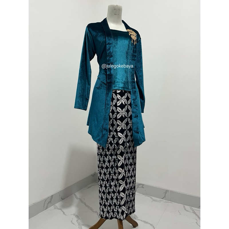 SET KEBAYA BLUDRU KUTUBARU BIRU TOSCA PREMIUM MURAH / SET KEBAYA BLUDRU DAN ATASAN / KEBAYA PREMIUM 